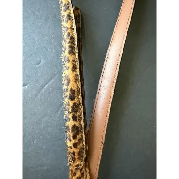 Vintage Terry Stack Italian Leather Pony Hair Belt Size L Brown Animal Print - Picture 3 of 7